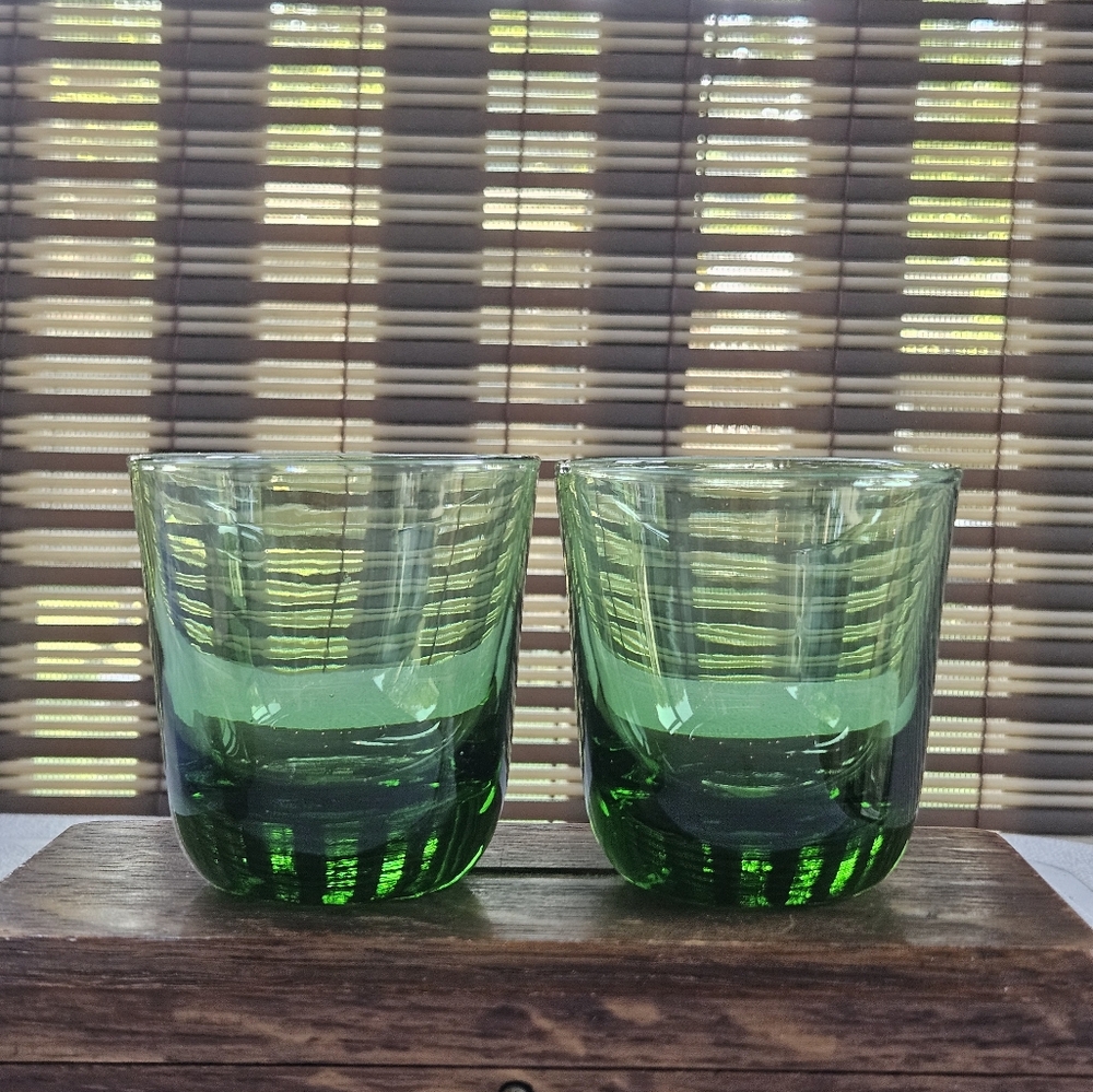 Pair of Vintage Italian Green Handblown Glasses